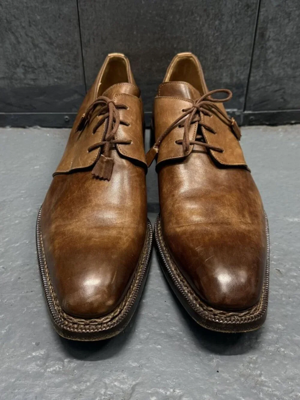 HARRIS FIRENZE 1913 x BARNEYS NY BROWN HANDMADE LEATHER DERBY SHOES